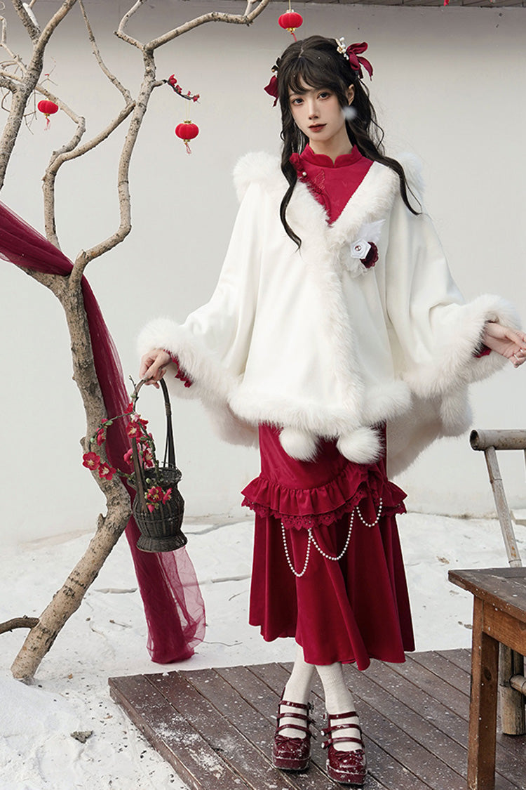 Red Long Sleeves Ruffle Embroidery Bowknot Lace Classic Chinese Style Elegant Lolita Dress
