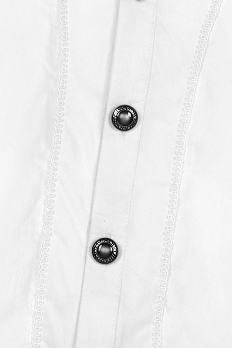 Weiße schmale Gothic-Bluse mit Stehkragen und Laternenärmeln für Herren
