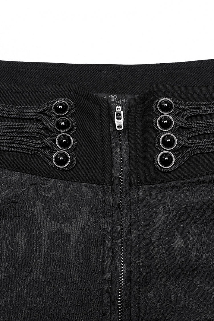 Black Jacquard Floral Print Decal Decoration Men's Gothic Pants