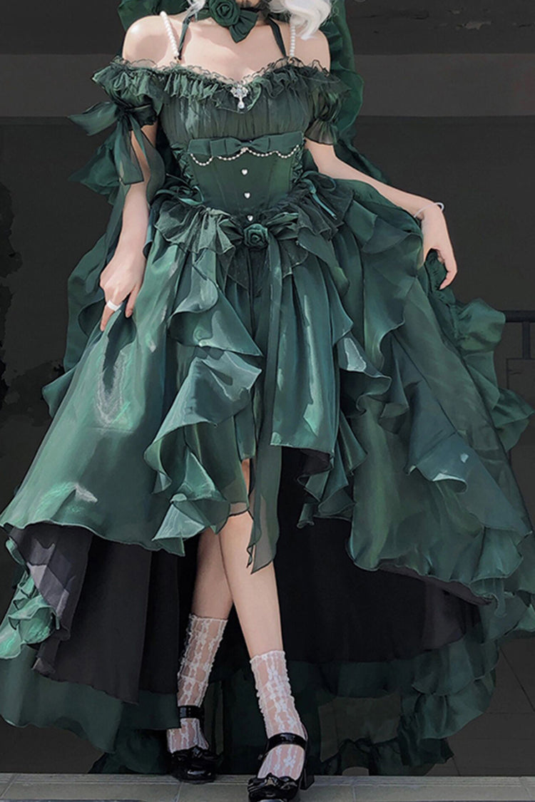 Green Bowknot Irregular Gothic Princess Lolita Jsk Dress