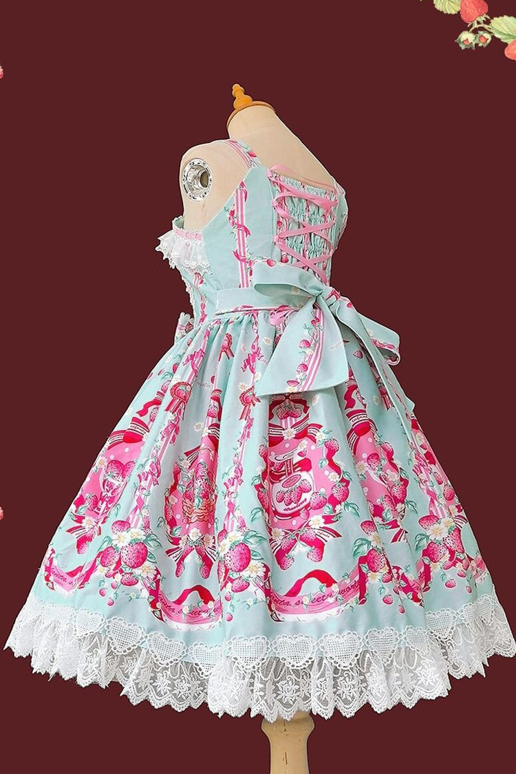 [Strawberry Chef] Sleeveless Print Bowknot Lace Sweet Lolita Jsk Dress 4 Colors