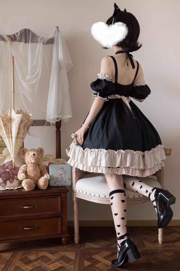 Black [Monet Estate] Sleeveless High Waisted Ruffle Bowknot Asymmetric Gothic Lolita Jsk Dress