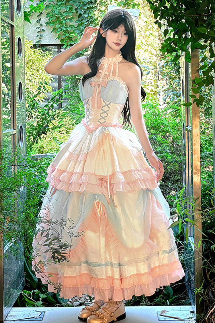 Multi-Color Mermaid Halterneck Ruffle Bowknot Lace Lace-Up Sweet Lolita Dress