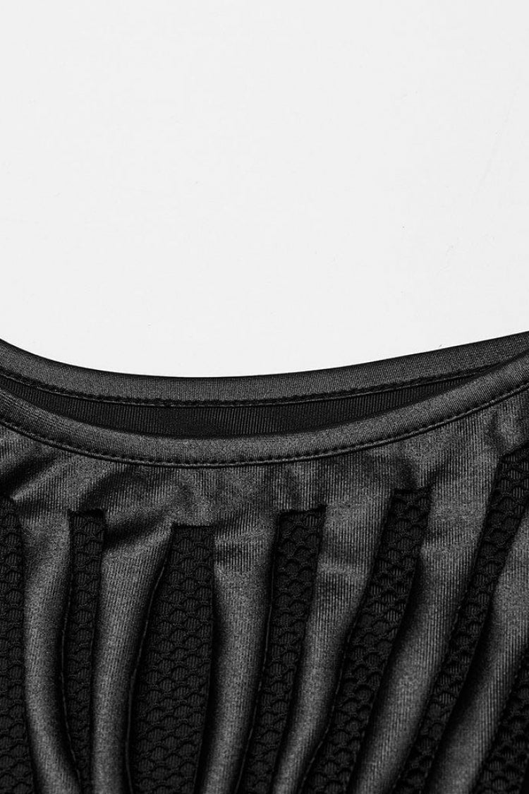 Black Round Collar Sleeveless Stitching Mesh Ripped Women's Punk Tank Top