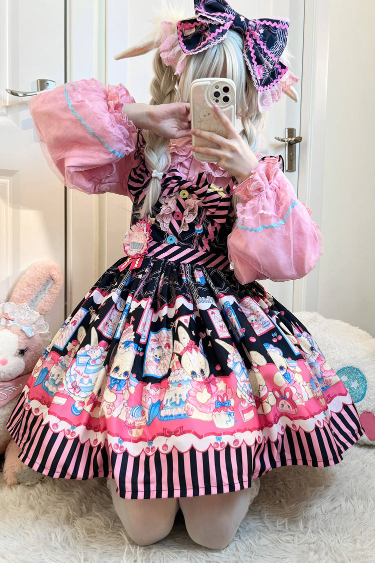 [Bunny Pastry Chef] Print Bowknot Gothic Japanese Lolita Jsk Dress 3 Colors