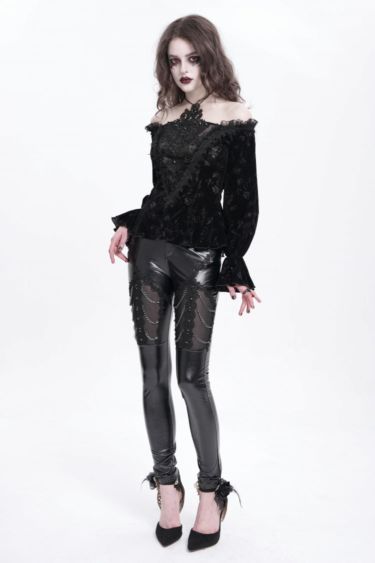 Black Off Shoulder Hollow Embroidery Women's Gothic Blouse