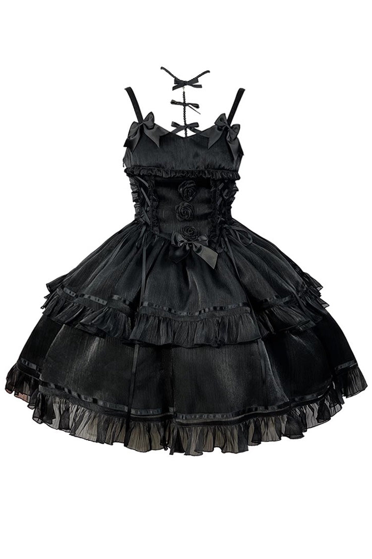Black Angels Come Detached Hime Sleeves Ruffle Gothic Lolita Jsk Tiered Dress
