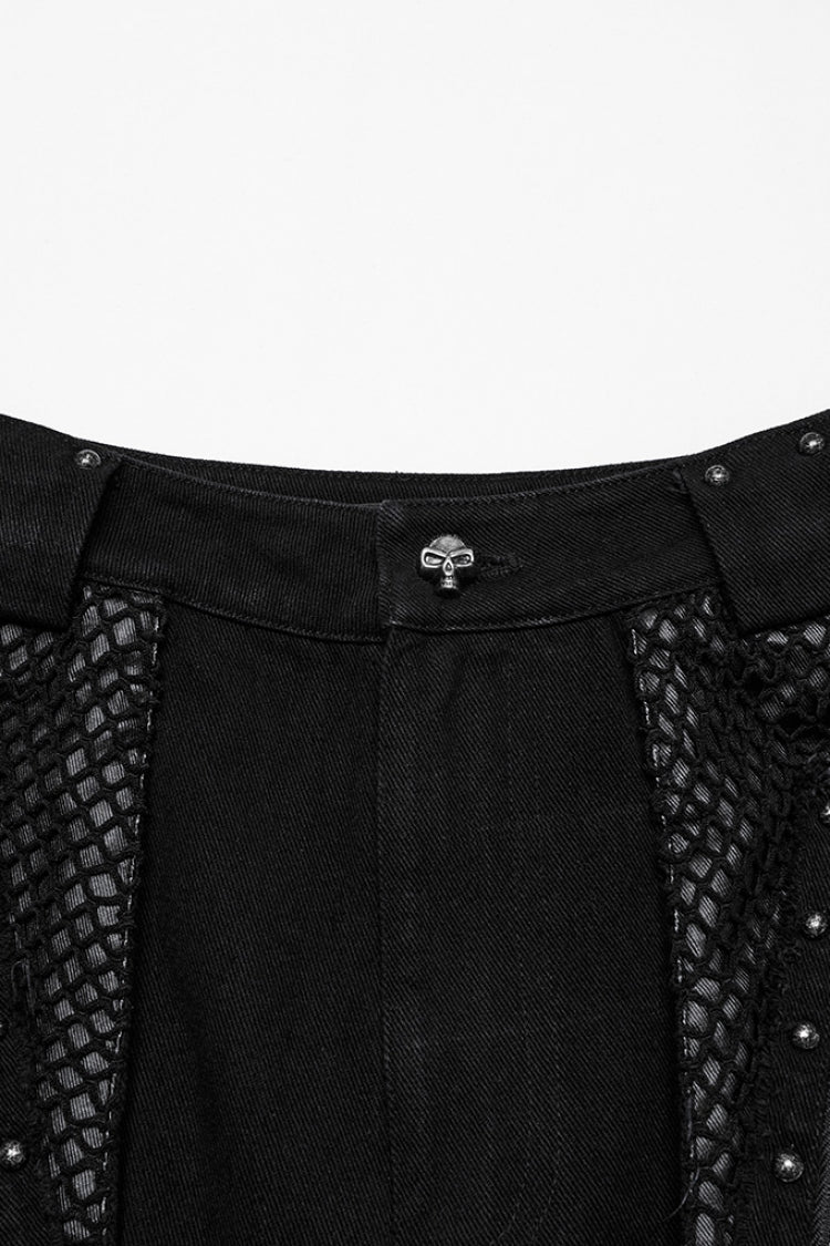 Black Stitching Mesh Unedged Detachable Women's Punk Pants