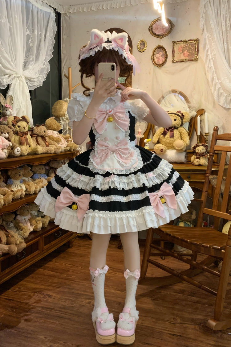 Black [Meowling Sweet Maid] Sleeveless Multi-Layered Ruffle Bowknot Lace Sweet Princess Lolita Jsk Dress