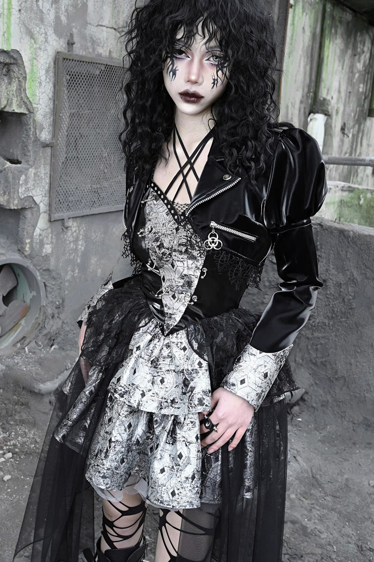 Black [Liquid Invasion] Halterneck Print Ruffle Gothic Lolita Jsk Dress