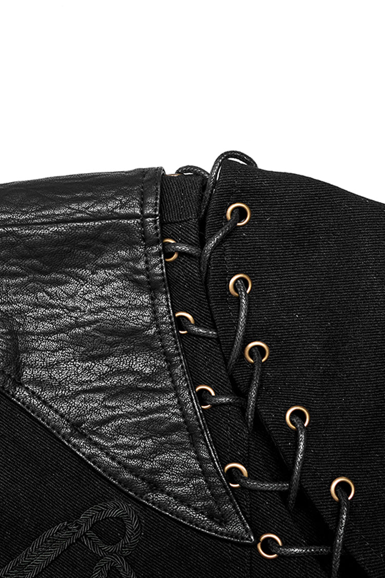 Black Metal Retro Button Decoration Long Sleeves Double Breasted Mens Steampunk Coat