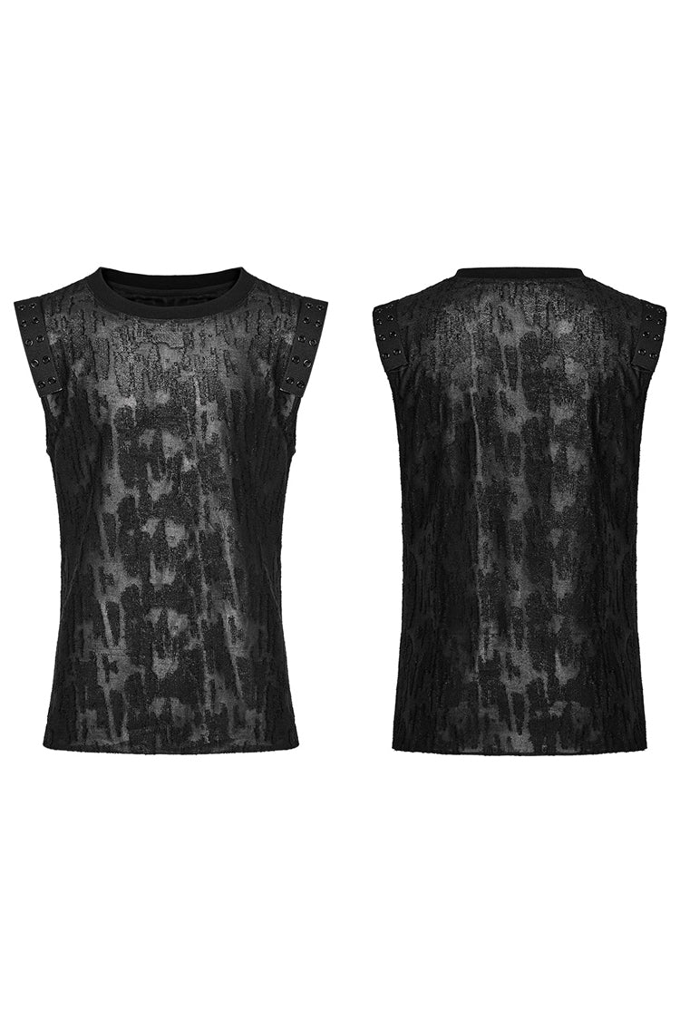 Schwarzes, ärmelloses Tanktop mit rundem Kragen und zerrissenen Ösen im Gothic-Stil für Herren