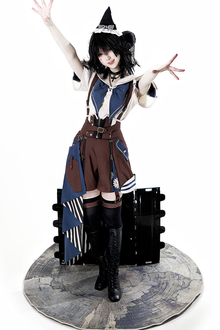 Brown [Inventor of Wonderful Equipment] Ouji Punk Cool Lolita Bib Shorts