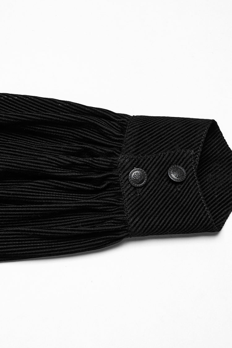 Schwarze zweireihige Herrenbluse mit langen Puffärmeln im Gothic-Stil 