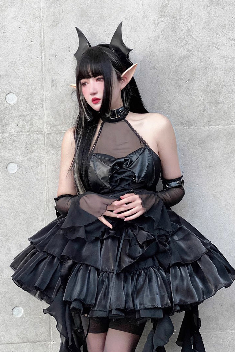 Pure Black Little Devil Sexy Princess Slim Gothic Lolita Strapless Tiered Dress