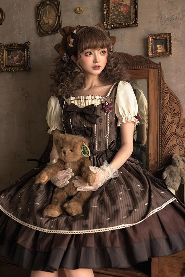 Brown Moro Coco [Hot Air Balloon] Print Ruffle Bowknot Sweet Elegant Princess Lolita Dress
