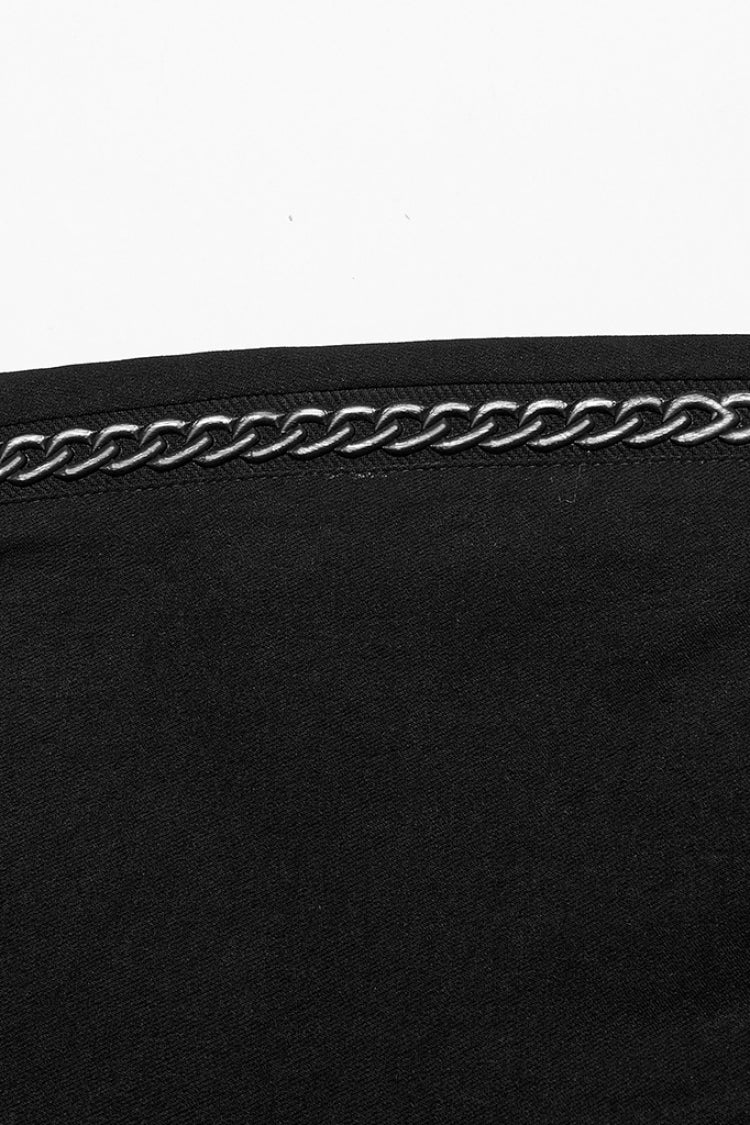 Black Slim Silver Chain Metal Rivets Women's Steampunk Military Leggings