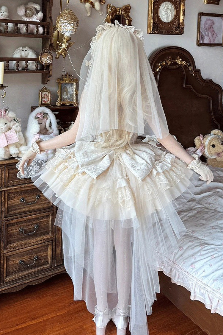 Ivory [Fleeting Light and Shallow Dream] Sleeveless Multi-Layered Ruffle Bowknot Lace Slim Sweet Ballet Lolita Jsk Dress