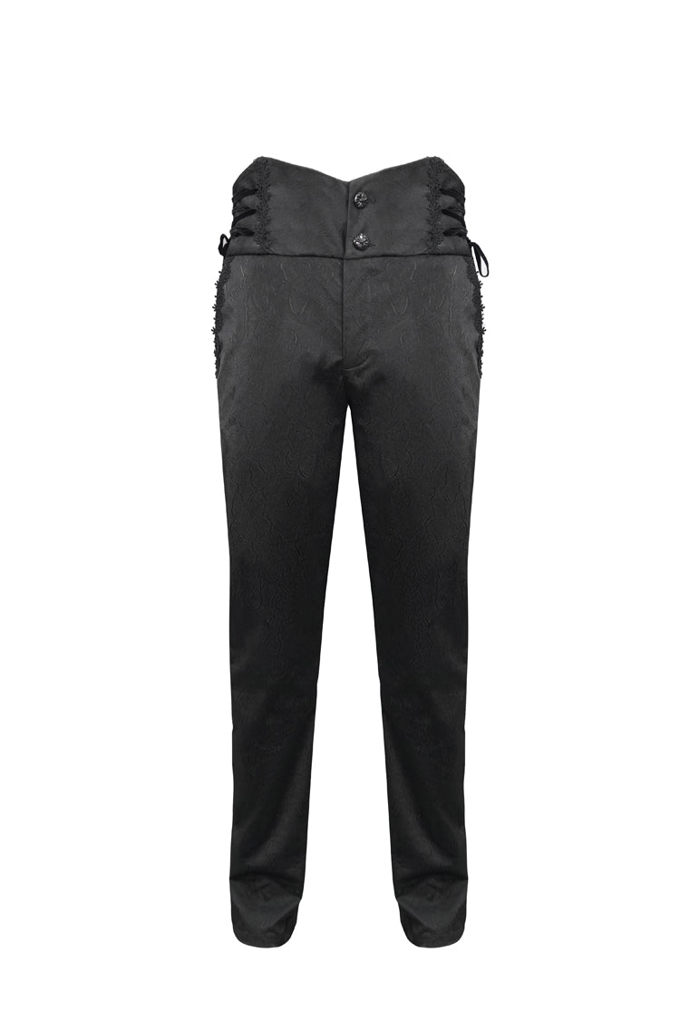 Black Retro High Waist Pattern Side Side Adjustable Leather Men's Gothic Pants