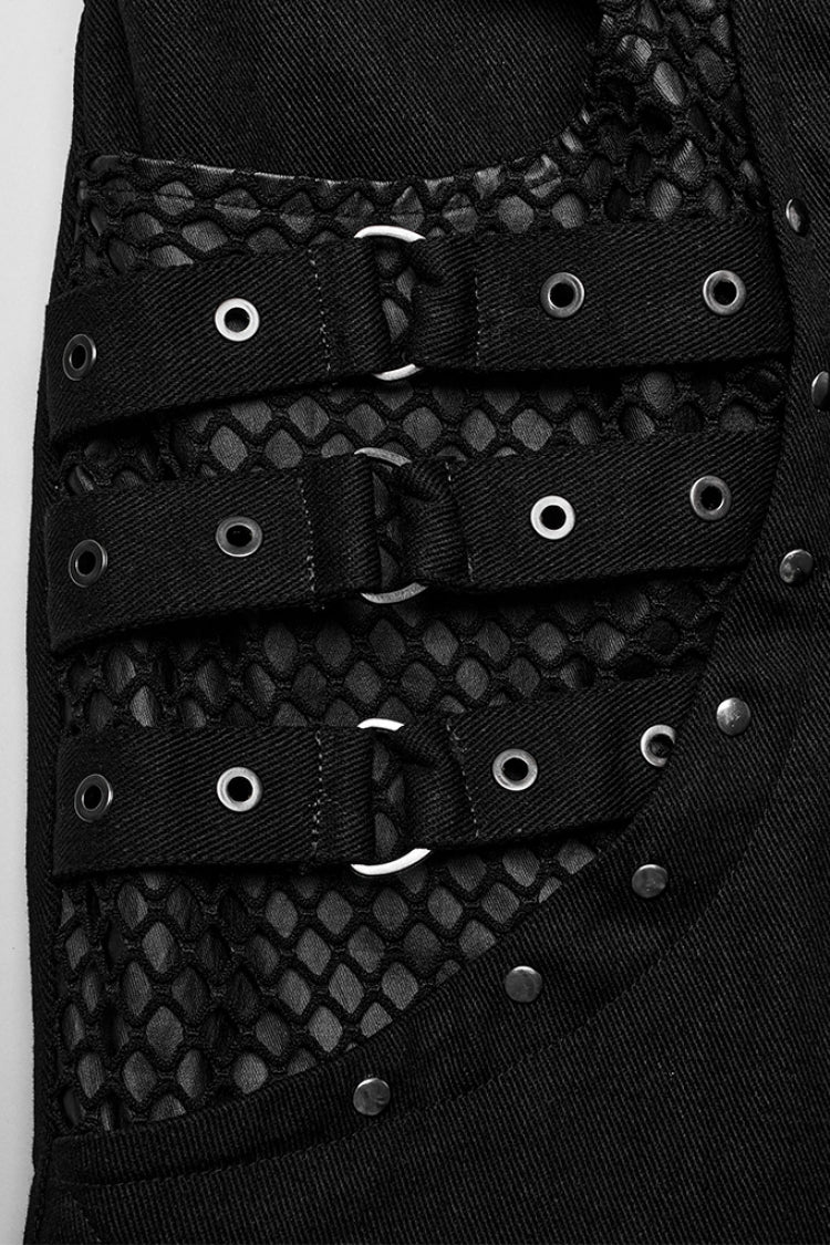Black Stitching Lace-Up Mesh Men's Gothic Flared Pants