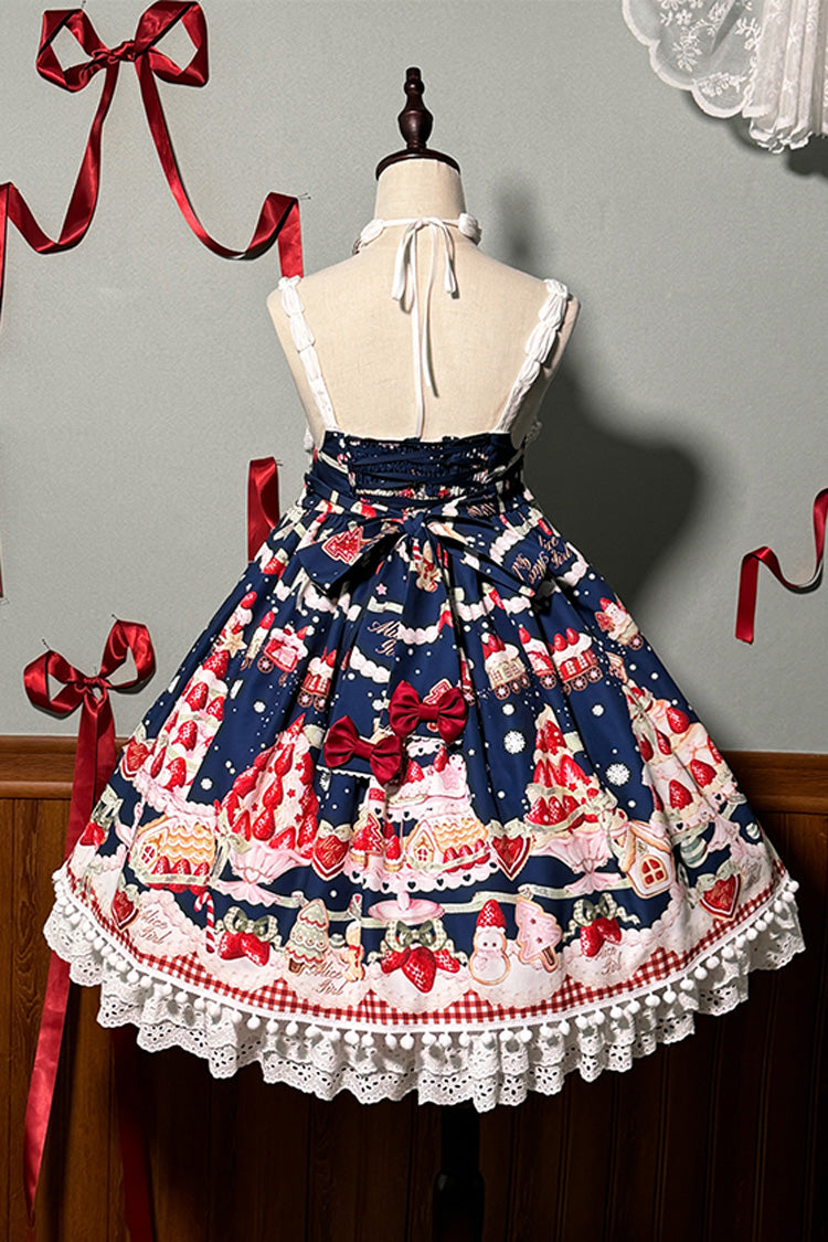 Mint Strawberry Dessert Print High Waisted Ruffle Bowknot Sweet Lolita JSK Dress 4 Colors