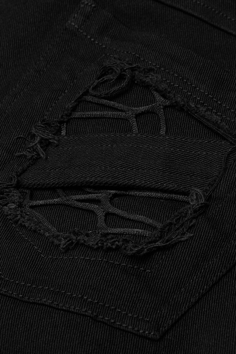 Schwarze Metallschnalle Bandage Hohlnähte Unregelmäßig zerrissene Gothic-Hose für Herren