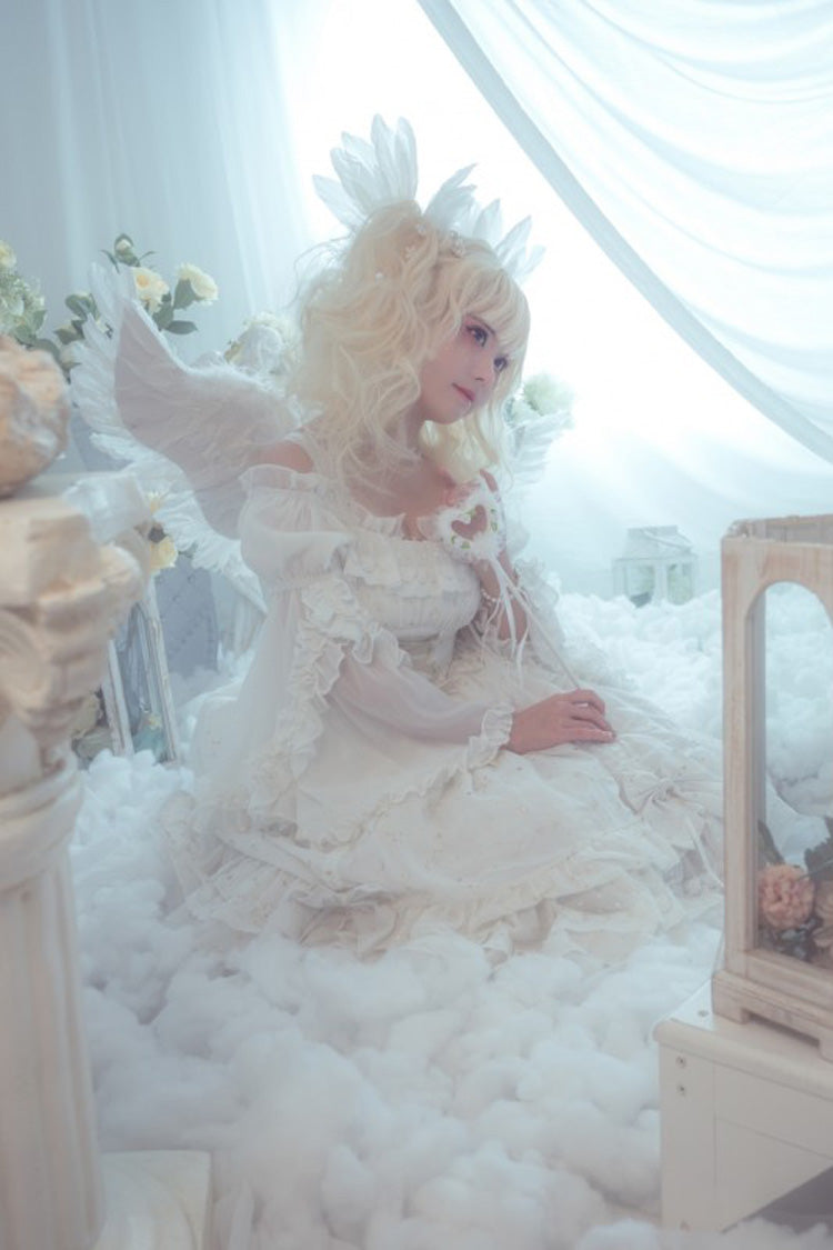 [Wishing Stars] Double-Layered Ruffle Bowknot Lace-Up Gothic Lolita Jsk Dress Version 1