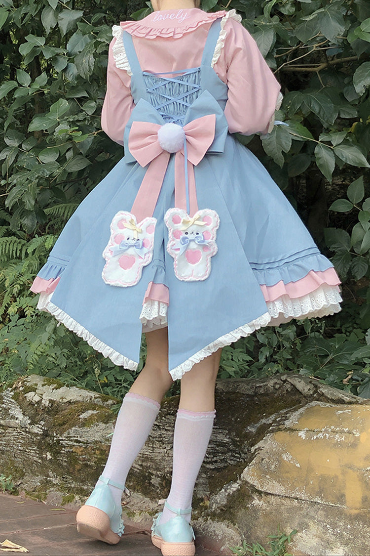 Blue/Pink Plum Blossom Snow Rabbit Ruffle Bowknot Sweet Lolita Dress