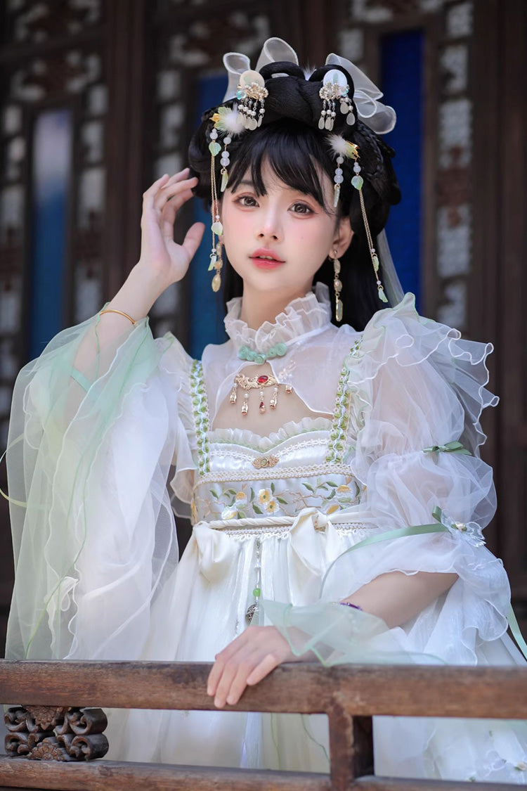 Elfenbein [Luo Ling Fu] Rüschenstickerei Schleifen Lace Süßes Chinesisches Stil Lolita Jsk Kleid 