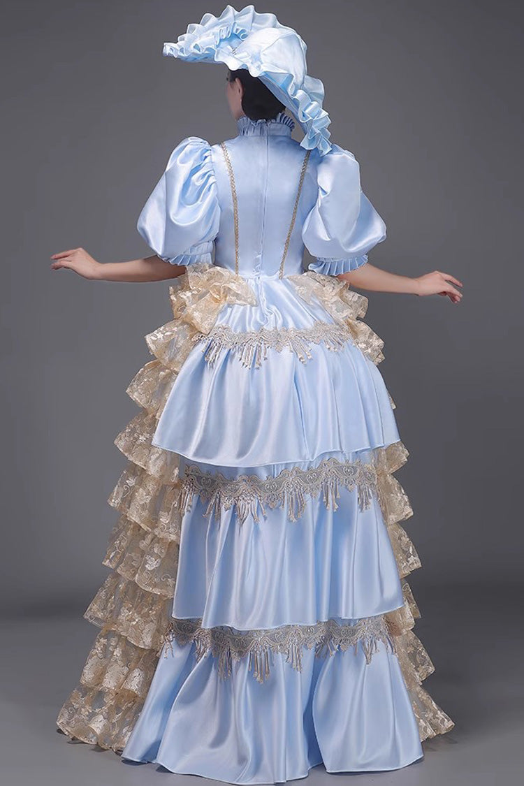 European Style Long Sleeves Multi-layer Ruffle Classic Elegant Princess Victorian Dress 3 Colors