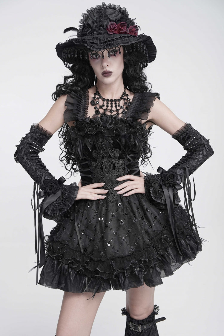 Black Bow Lace Lace-Up Women's Gothic Royal Arm Sleeves