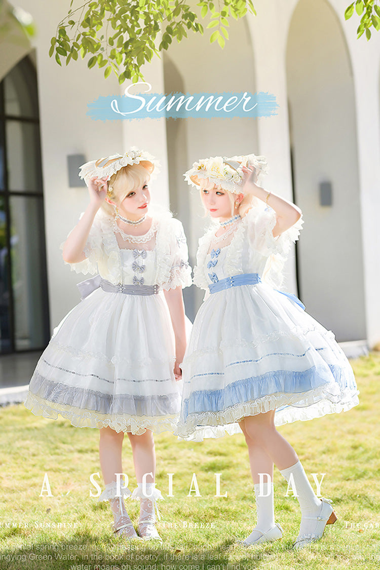 [Moonlight Sonata] Short Sleeves Ruffle Bowknot Lace Sweet Lolita Dress 4 Colors
