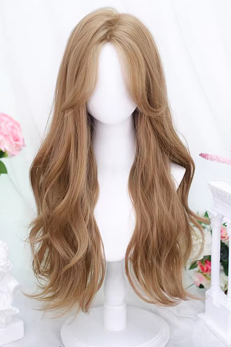 Milchtee Champagner Gold Swoop Bangs Weiche Locken Süße Lolita Perücke