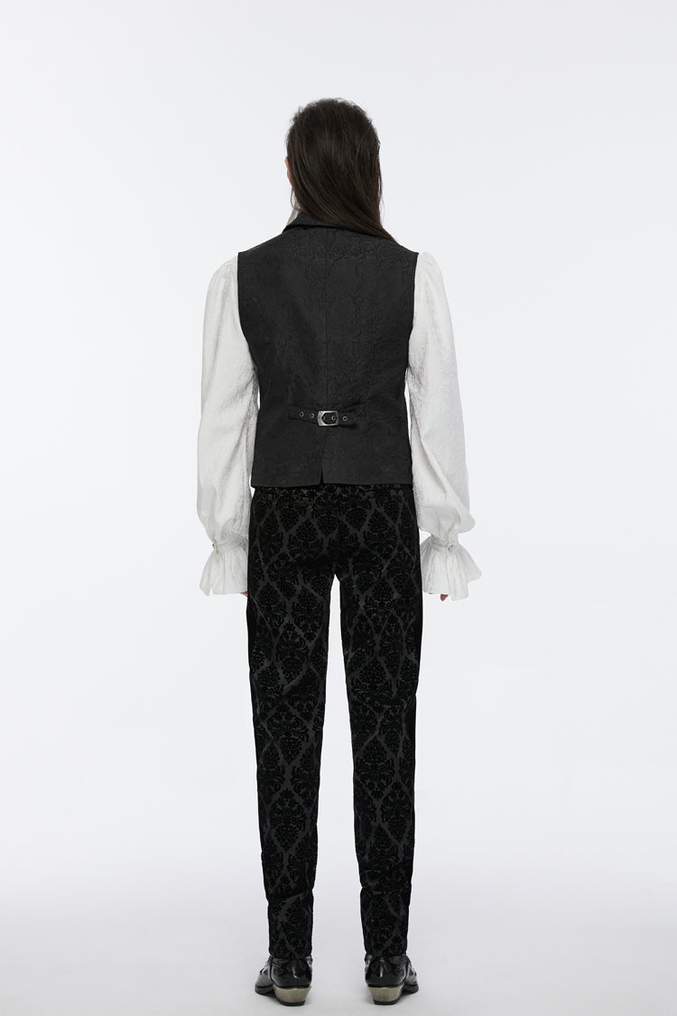 Black Sleeveless Jacquard Buckle Zip Men's Gothic Waistcoat