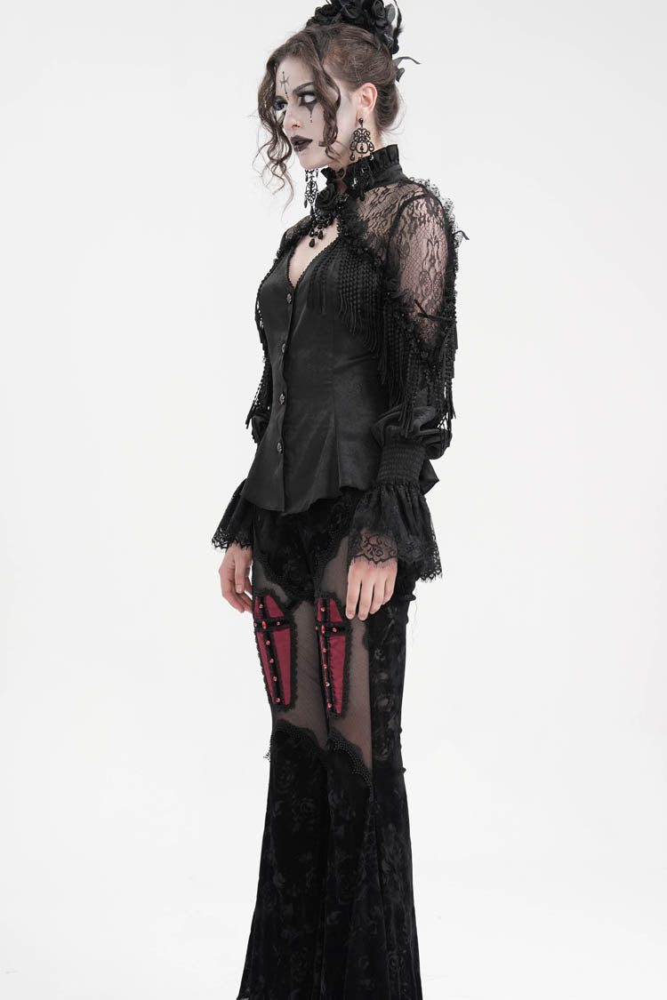 Black Long Sleeves Hollow Ripped Women's Gothic Blouse