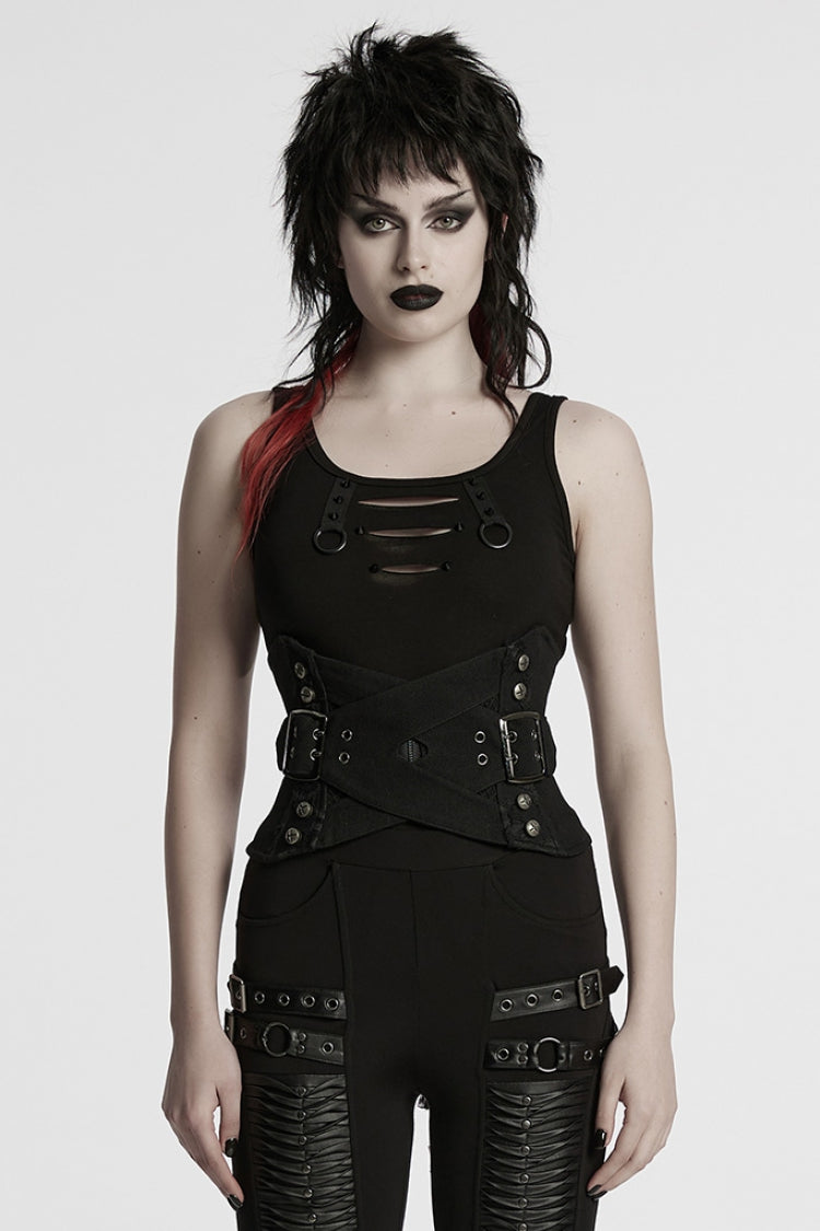 Black Interlaced Lace-Up Buckle Women's Punk Underbust Corset