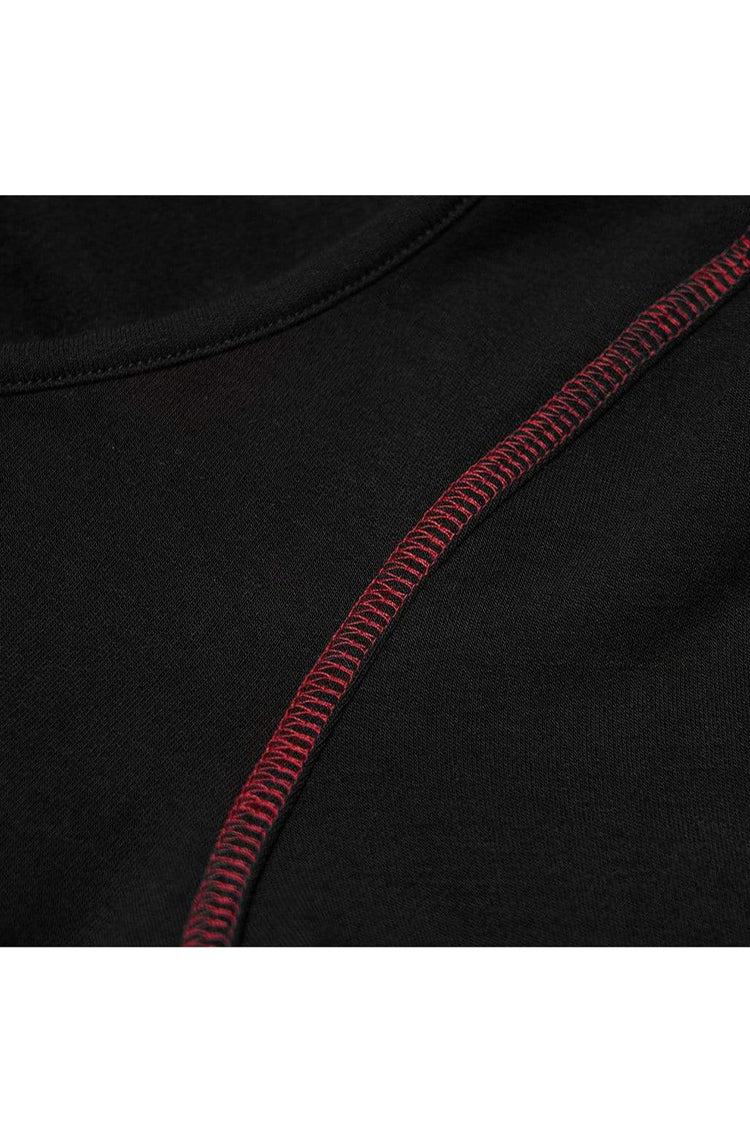 Schwarzes, rundes Kragen, lange Ärmel, vorne mit quadratischen Metallösen verziert, kurzes, enges Punk-T-Shirt für Damen
