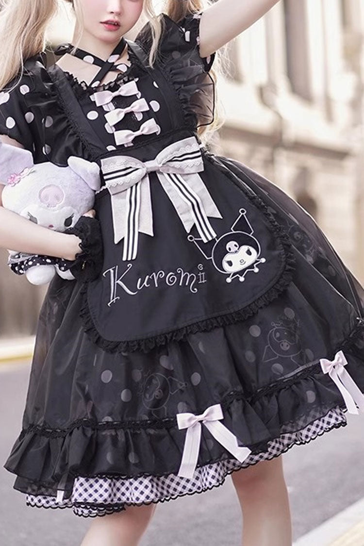 Black Short Sleeves Kulomi Print Ruffle Bowknot Alice Sweet Lolita Dress