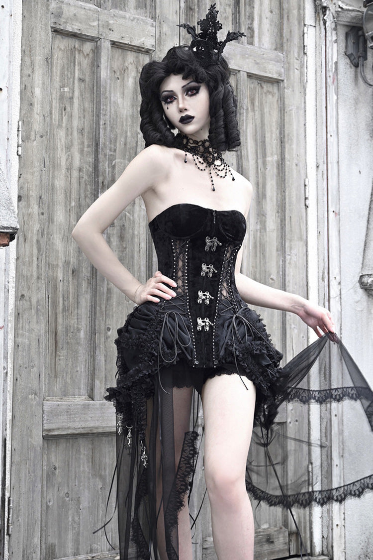 Black [Hell Alice] Hollow Lace-Up Fishbone Gothic Lolita Dress Corset