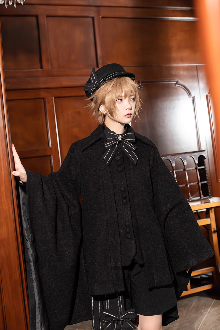 Black Retro Loose Large Sleeve Ouji Lolita Woolen Coat