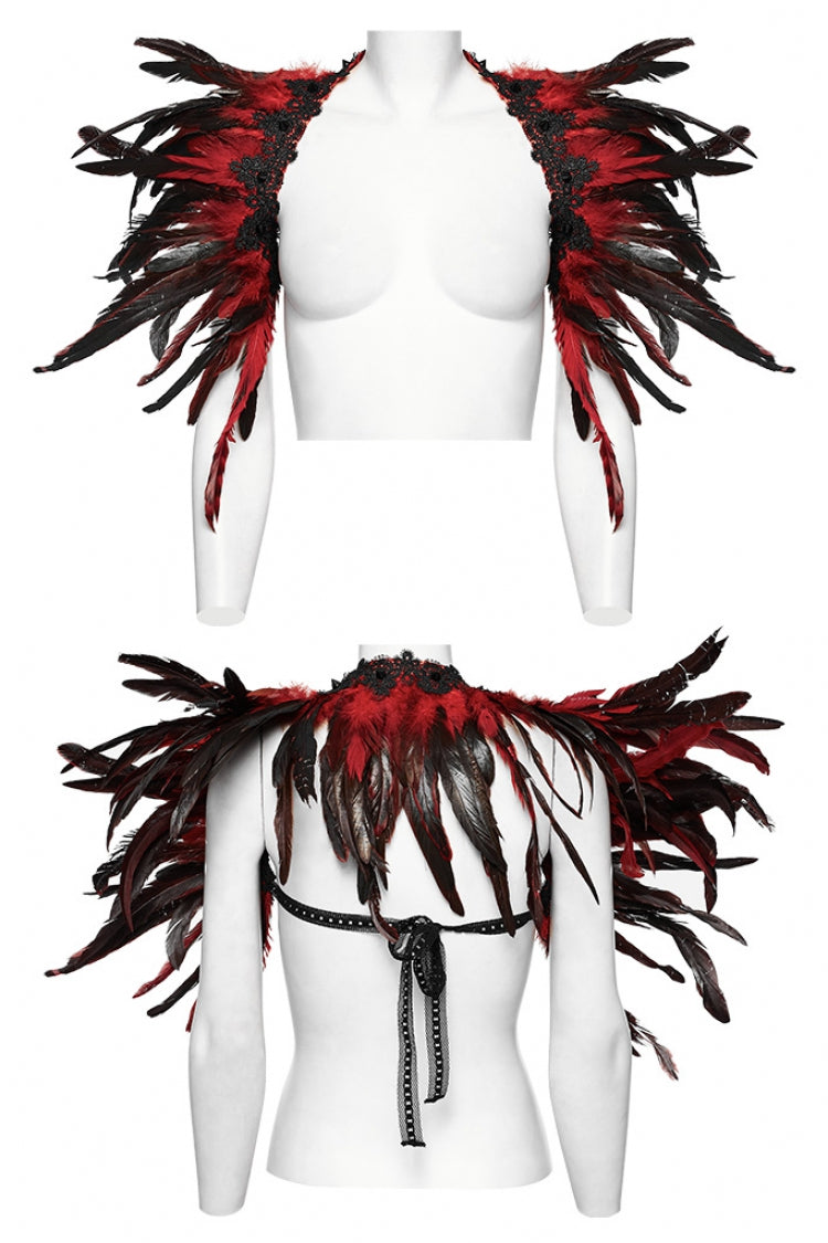 Black/Red Faux Feather Women's Gothic Shoulder Harness