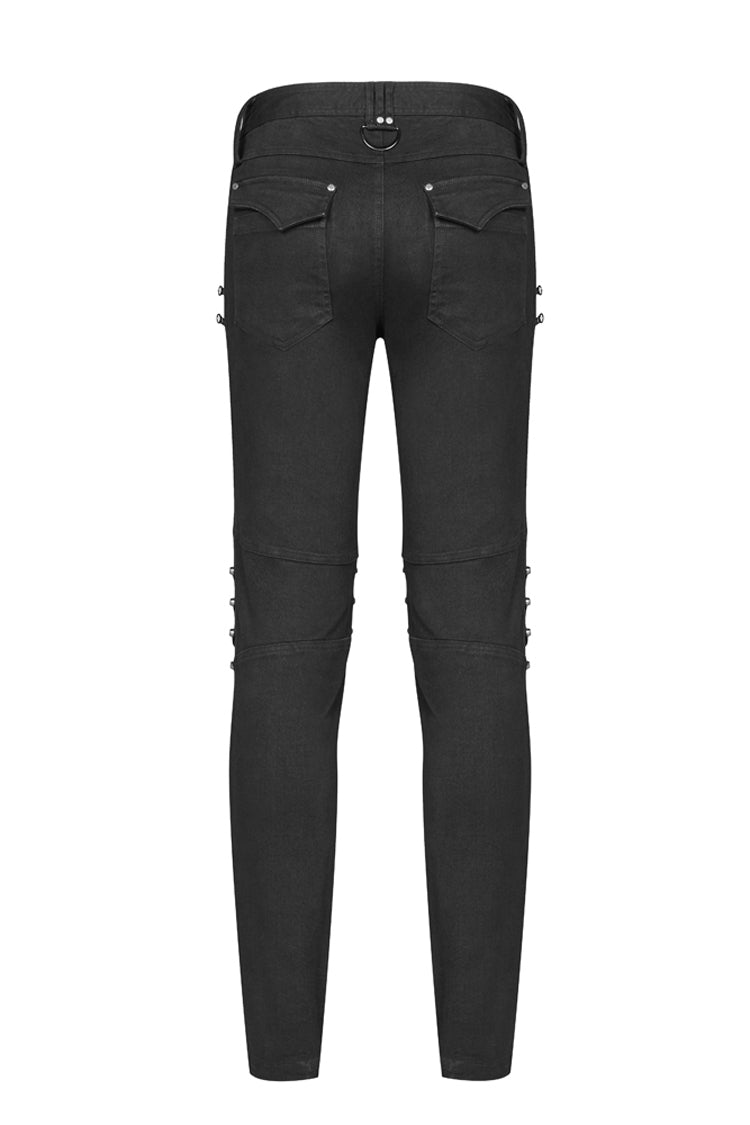 Black Military Uniform Buckle Skinny PU Leather Men's Punk Pants