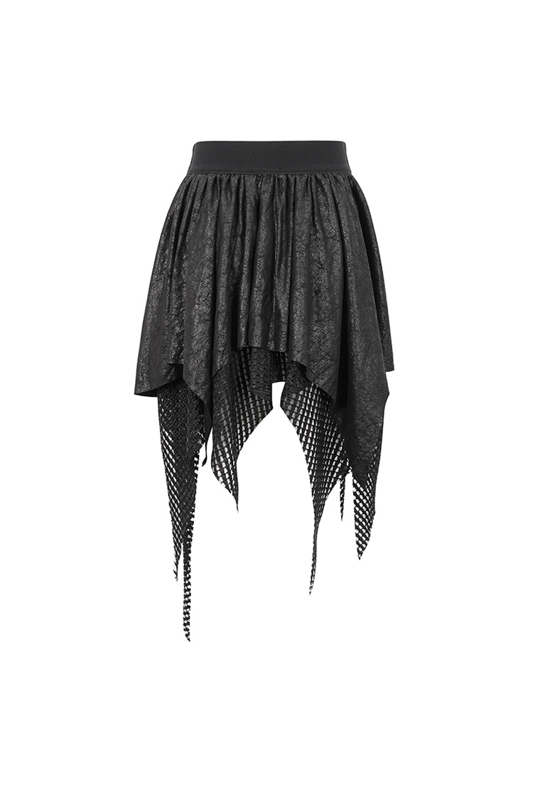 Black Lrregular Mesh Splice Buckle Women's Gothic Skirt