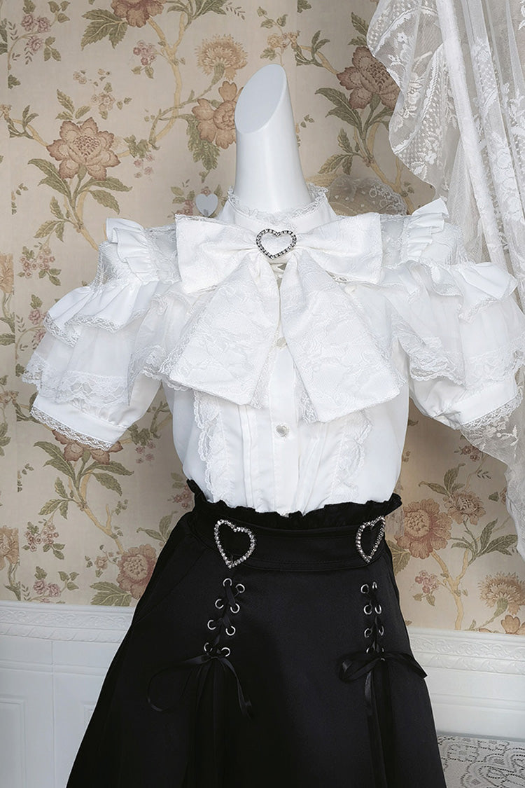 Black Ruffle Bowknot Lace Gothic Jirai Kei Japanese Skirt Set