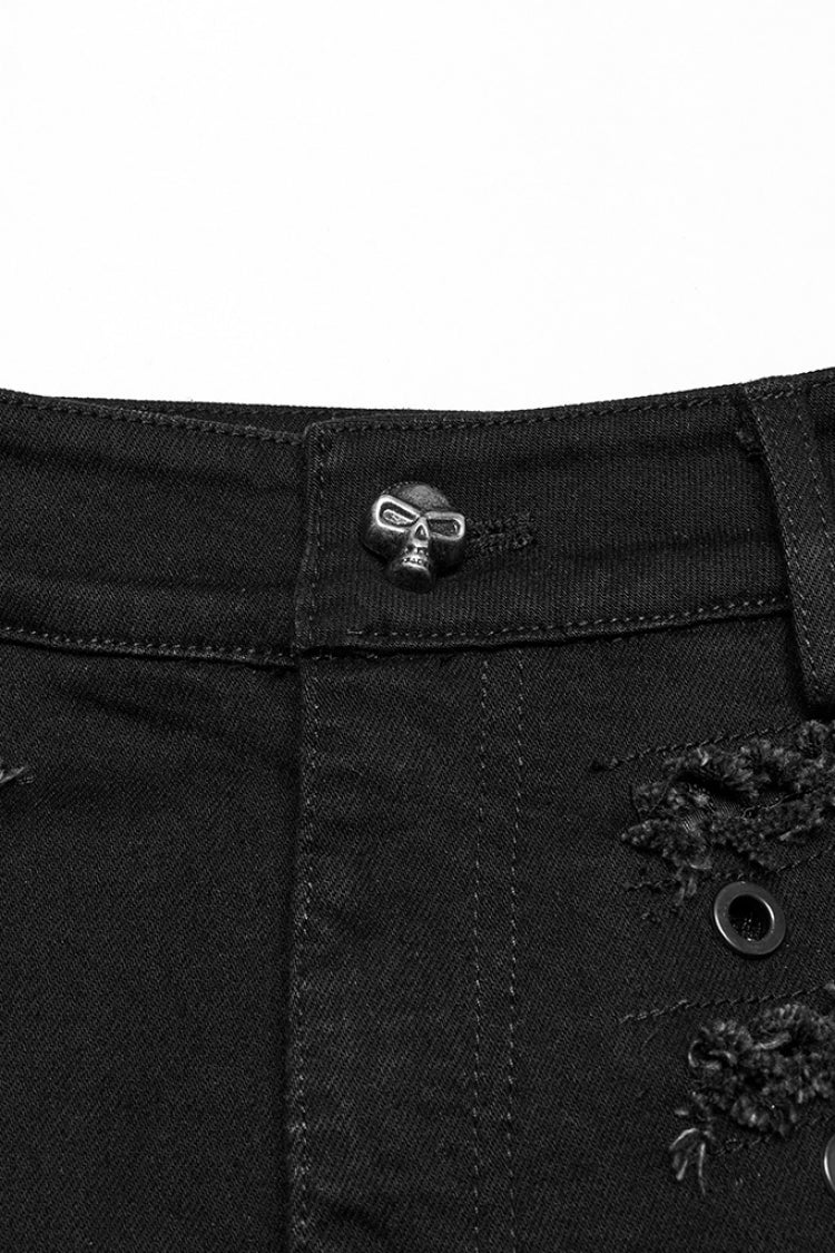 Black Stitching Mesh Distressed Women's Punk Shorts