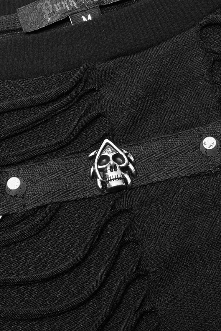Black Round Collar Long Sleeves Double-Layered Ripped Men's Gothic Blouse
