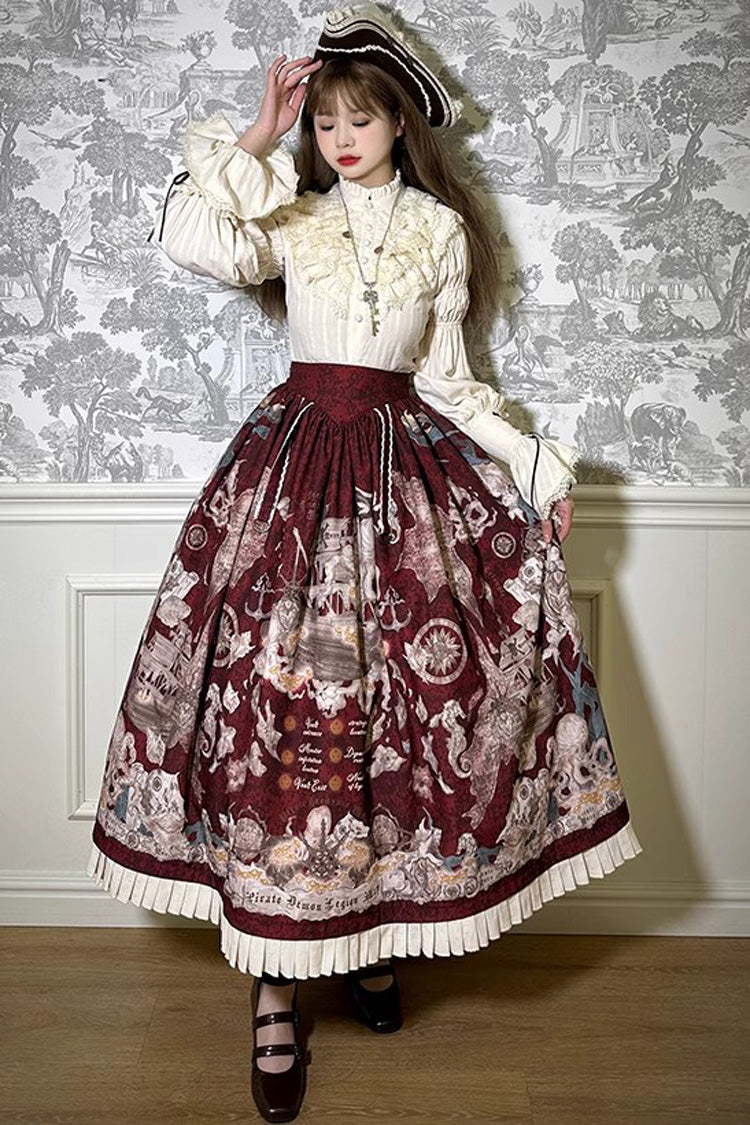Pirate Series Navigation Treasure Hunting Guide Print Ruffle Sweet Classic Lolita Skirt 4 Colors