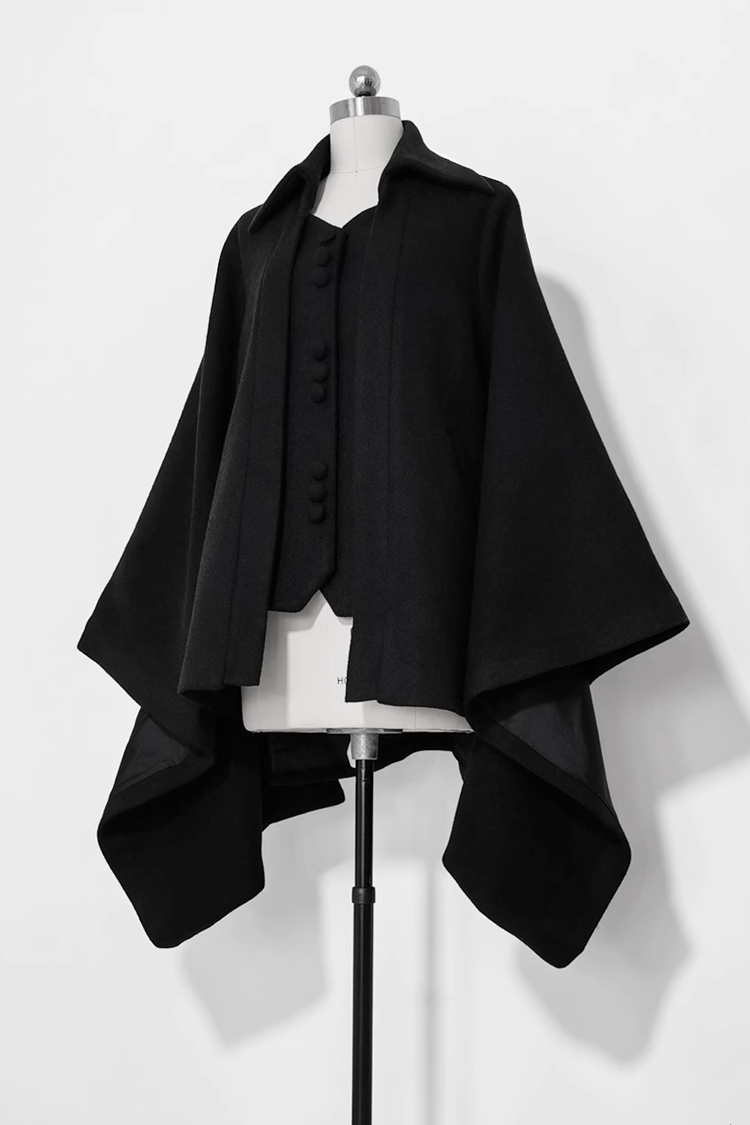 Black Retro Loose Large Sleeve Ouji Lolita Woolen Coat