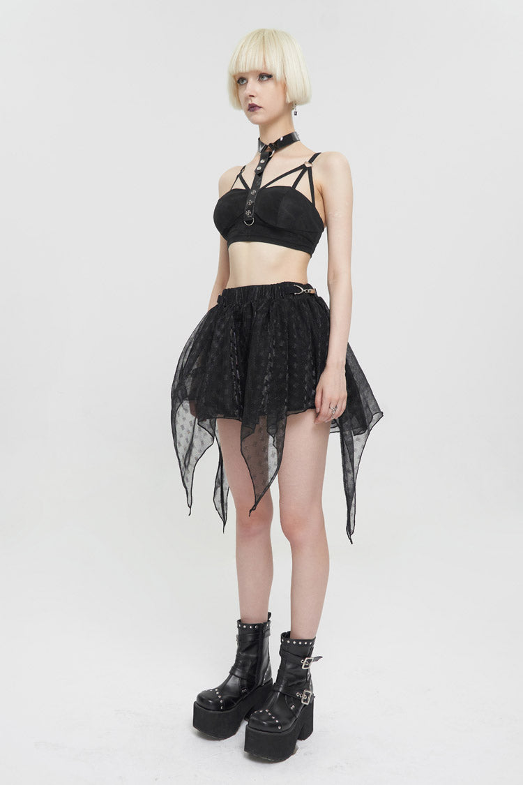 ブラックブライトメッシュメタルバックル装飾遊び心とかわいいチュチュショートレディースパンクスカート