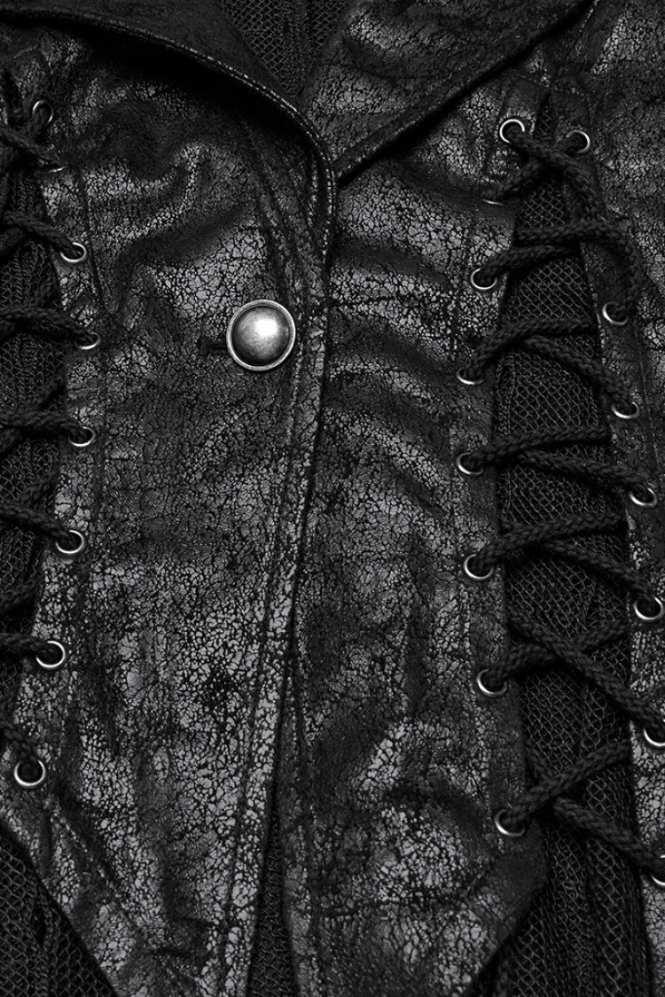 Black V Collar Sleeveless Stitching Lace-Up Irregular Mesh Women's Gothic Long Vest